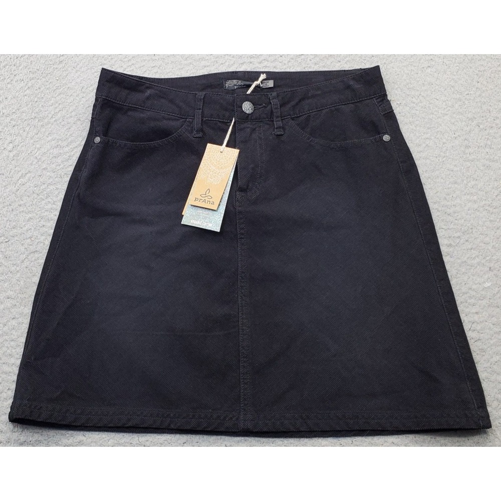 PrAna A-Line Skirt Womens 2 Black Corduroy Trista Cord Classic Fit Flat Front
